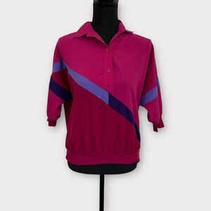 Vintage 80s Cortiva Color Block Collared Shirt Women‎ Size Small Pink Purple Top